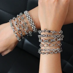 USENSET Fashion Jewelry Hip Hop Handmade Chain Bracelet Women's Vintage Metal Stainless Steel Hand Chain Accessories YS203