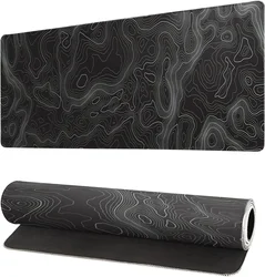 Topographic Texture Mats Gaming Black Mouse Pad Computer Keyboard Xxl Mousepad Non-Slip Base Stitched Edge for Gaming and Office