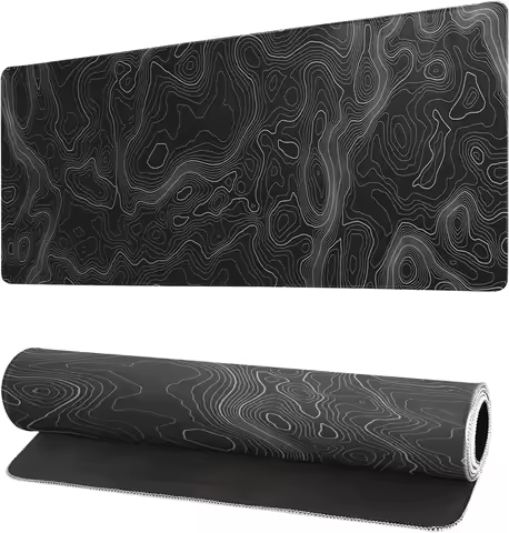 Topographic Texture Mats Gaming Black Mouse Pad Computer Keyboard Xxl Mousepad Non-Slip Base Stitched Edge for Gaming and Office