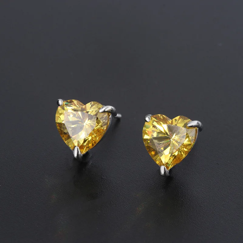 

Wholesale Jewelry Colorful Gemstones European and American Trendy Accessories High Carbon Diamond Yellow Diamond 8*8 Heart-Shape