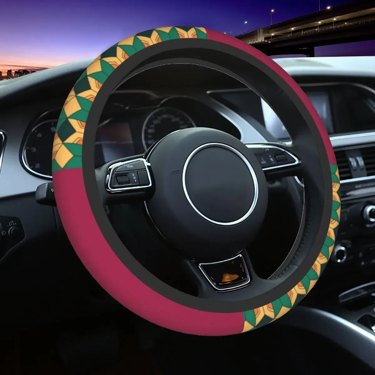 Tomioka Pattern Demon Slayer Car Steering Wheel Cover 37-38 Anime Steering Wheel Protective Cover Steering-Wheel Accessories