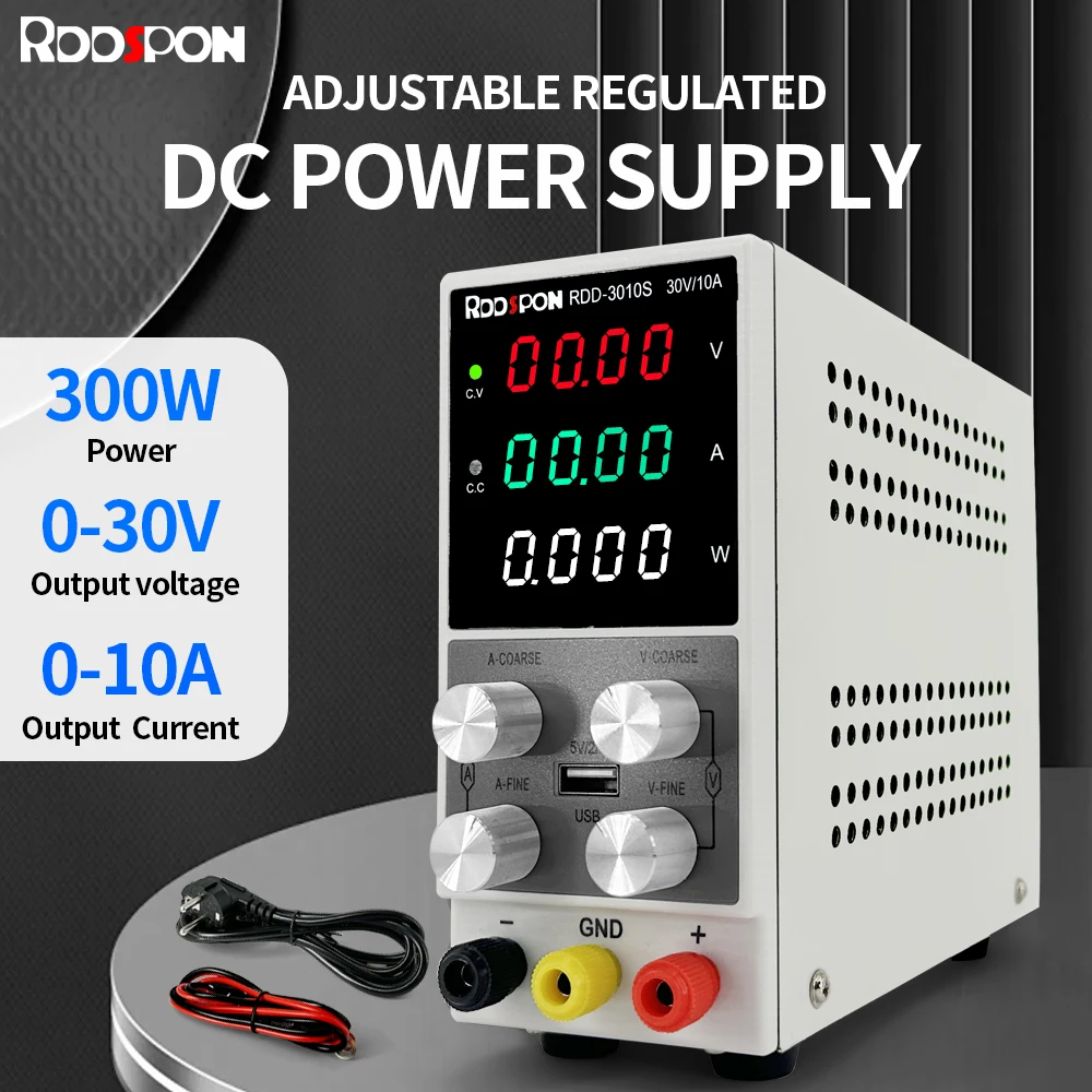 

RDDSPON 3010S Лабораторный источник питания постоянного тока 0-30 В 0-10 А Регулируемый регулятор напряжения Настольный импульсный источник питания с зарядкой через USB