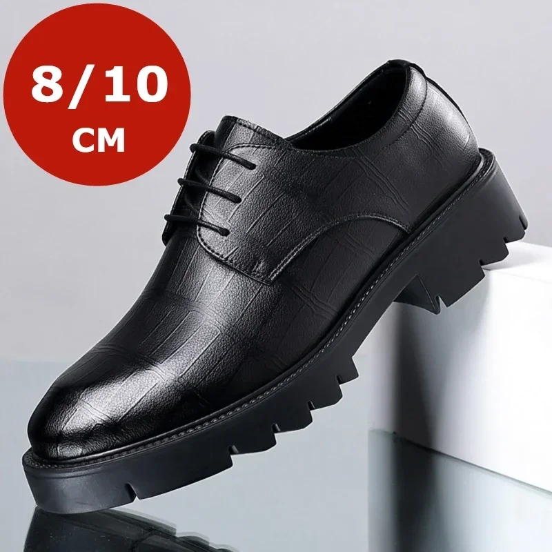 Hidden Heel 8/10CM Cow Leather Men Shoes Office Work Elevator Shoes Brand Man Business Oxfords Footwear Suit Shoes Lift Sneakers