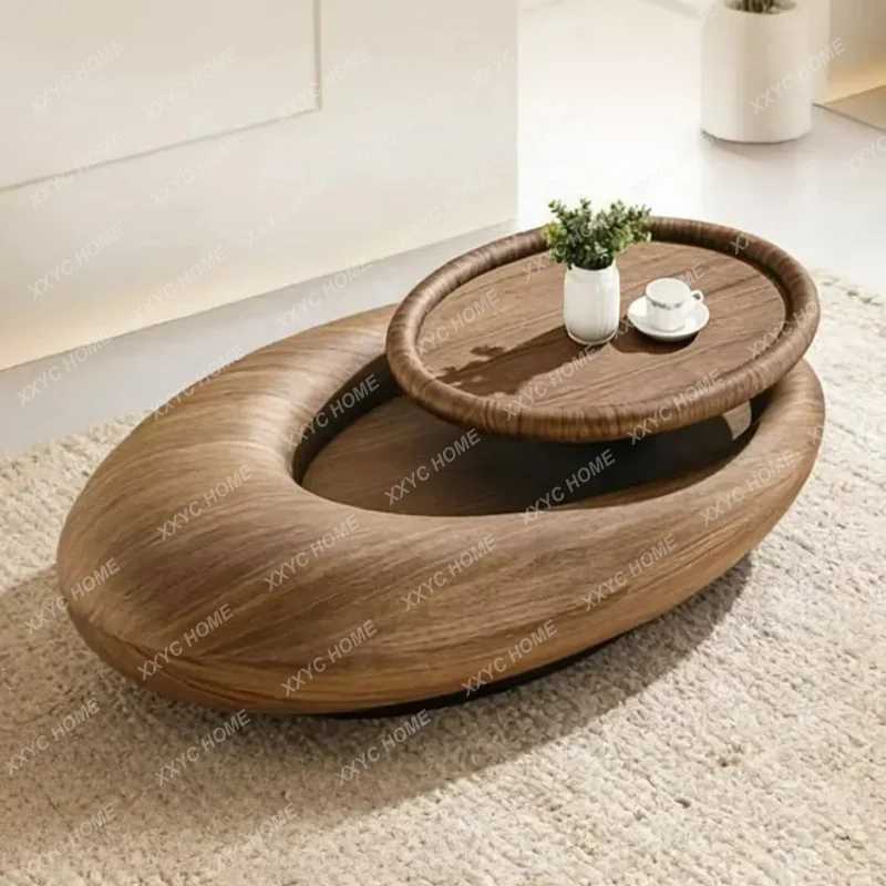 XXModern simple  log wind solid wood oval storage double-layer coffee table designer living room home coffee table