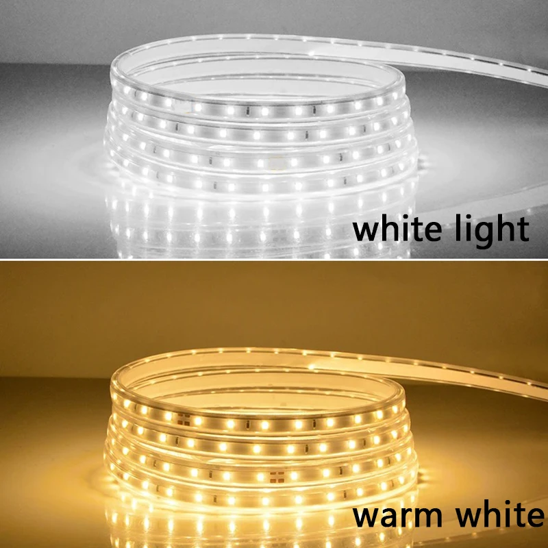 220V LED Strip ON-OFF Switch with EU Plug Waterproof Flexible Ribbon Tape Warm White for Home Room Decor Outdoor Garden Lighting