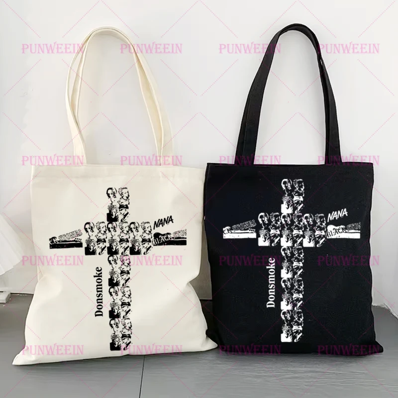 NANA Cartoon Print Canvas Bag Women Japan Streetwear Casual Harajuku Handbag Y2K Shopping Bag Vintage Subculture Shoulder Bag