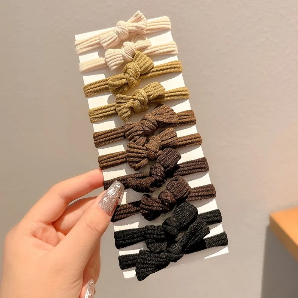 10pcs High Elasticity Children Bowknot Hair Ties No Damage Macaron Color Bow Hair Scrunchies Soft Elastic Ponytail Holders