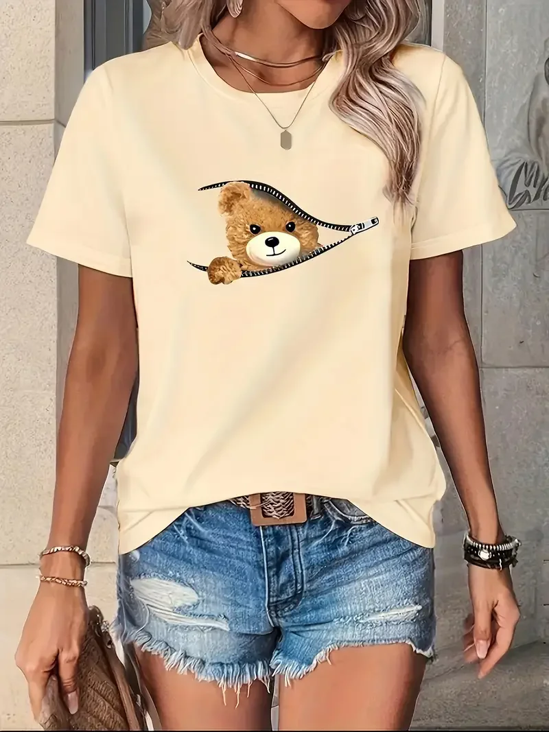 

Kawaii Bear Print Short Sleeve Printed T Shirt Clothing Women's T-Shirt Harajuku Graphic Clothing Women's Top Tee