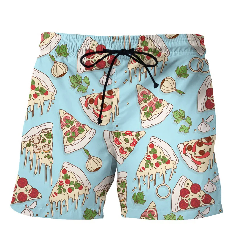 Cartoon 3d Printed Food Pizza Short Pants Men's Hot Sale Fashion Summer Popular Beach Shorts Oversized Cool Swimming Trunks