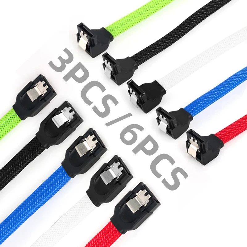 

Lecolli 3PCS/6PCS SATA 3.0 III SATA3 7pin Data Cable 6Gb/S SSD Cables HDD Hard Disk Drive Cord Line With Nylon Premium Sleeved