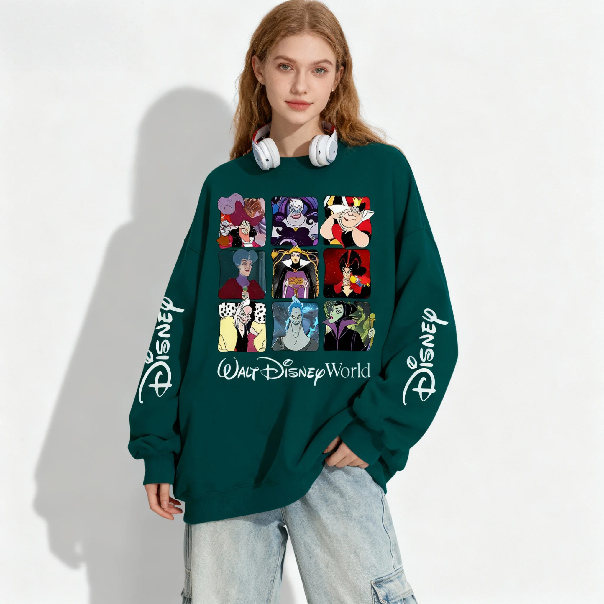 سترة ديزني ذات 9 شبكات من سلسلة شخصيات الرسوم المتحركة كبيرة الحجم للخريف والشتاء برقبة دائرية مع قلنسوة للبالغين والأطفال #1