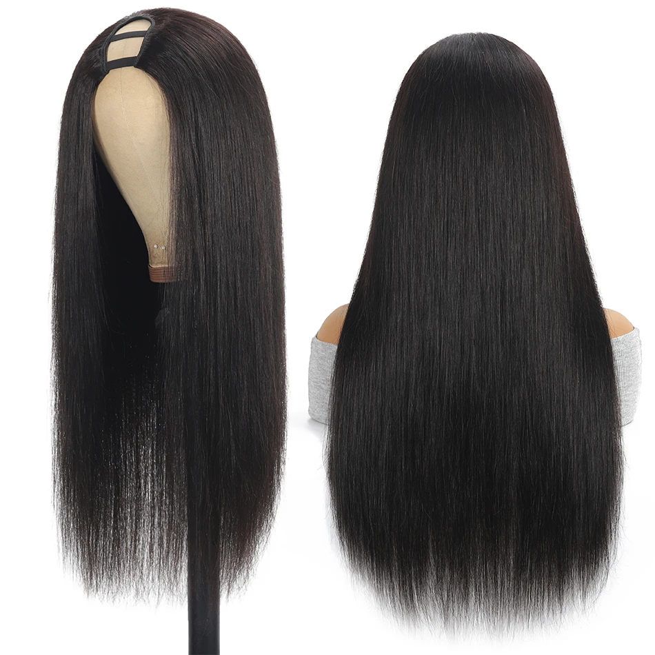 U Part Wig Straight Human Hair Wigs For Women Brazilian Glueless 10-28 Inch Wavy Upgrade Wig Machine Made Wigs Natural Black Wig