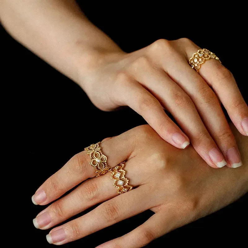 

2026 SENLI Итальянское гравировальное кольцо из серебра 925 пробы с ажурным цветочным узором в ретро-стиле для женщин