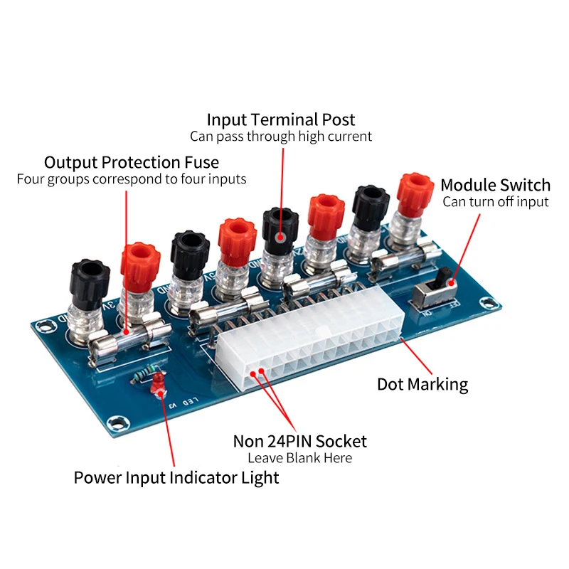 XH-M229 Desktop PC Chassis Power ATX Transfer to Adapter Board Power Supply Circuit Outlet Module 24Pin Output