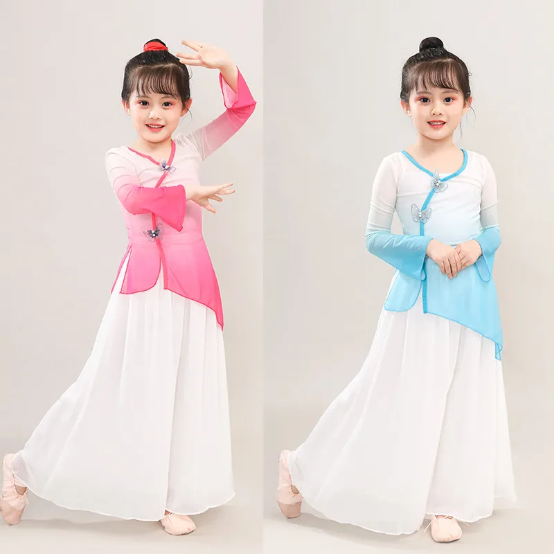 أداء الرقص الكلاسيكي للأطفال، الرقص على الطراز الصيني الأنيق، أداء الممارسة على الطراز القديم للفتيات، ملابس الشاش