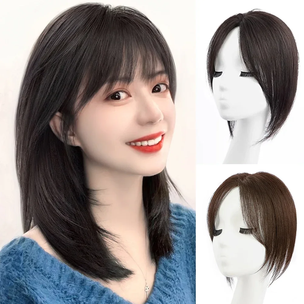 Hair Toppers for Women with Thinning Hair Natural Black Real Human Hair Toppers for Women Forehead Encrypted F Mesh Edge Design