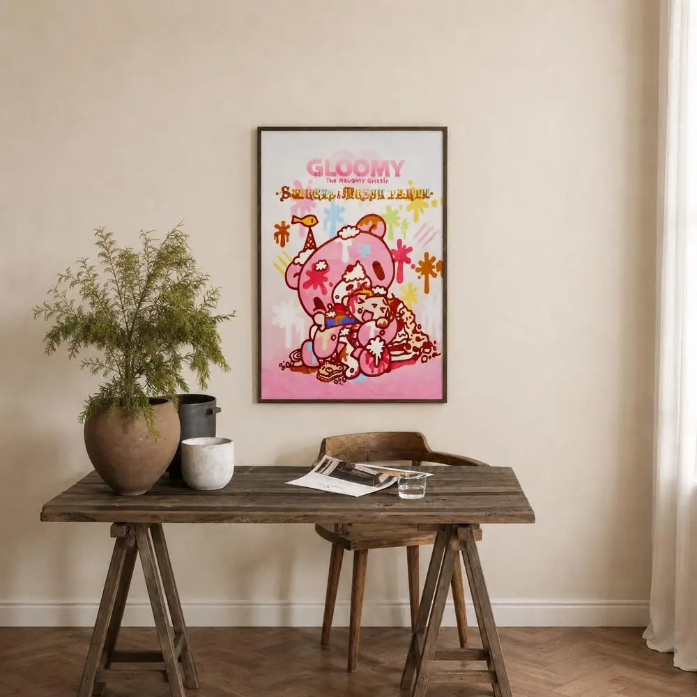 Character Gloomy Bear Poster Self‑Adhesive Waterproof PP Poster Coffee House Bar Wall Art Sticker Room Home Decor