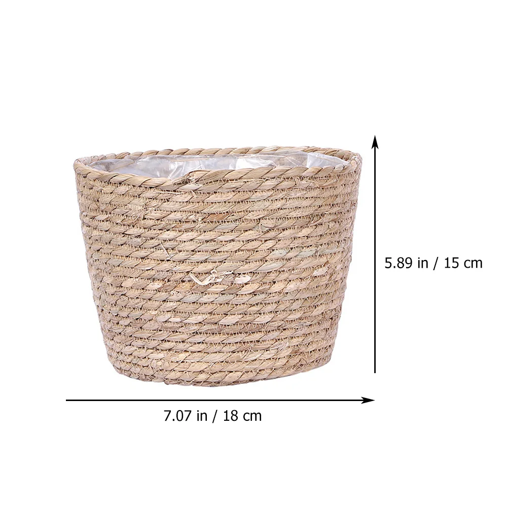 

Straw Woven Flower Pot Baskets Planters Natural Cattail Grass Rattan Seagrass 18cm Diameter 13cm Bottom 15cm Height