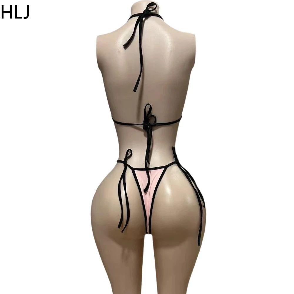 HLJ Pink Sexy Holiday Babes Style Bikini Skirt Three-piece Sets Sweet Fashion Lady Swimwear Backless Bathing Suit Beachwear 2025
