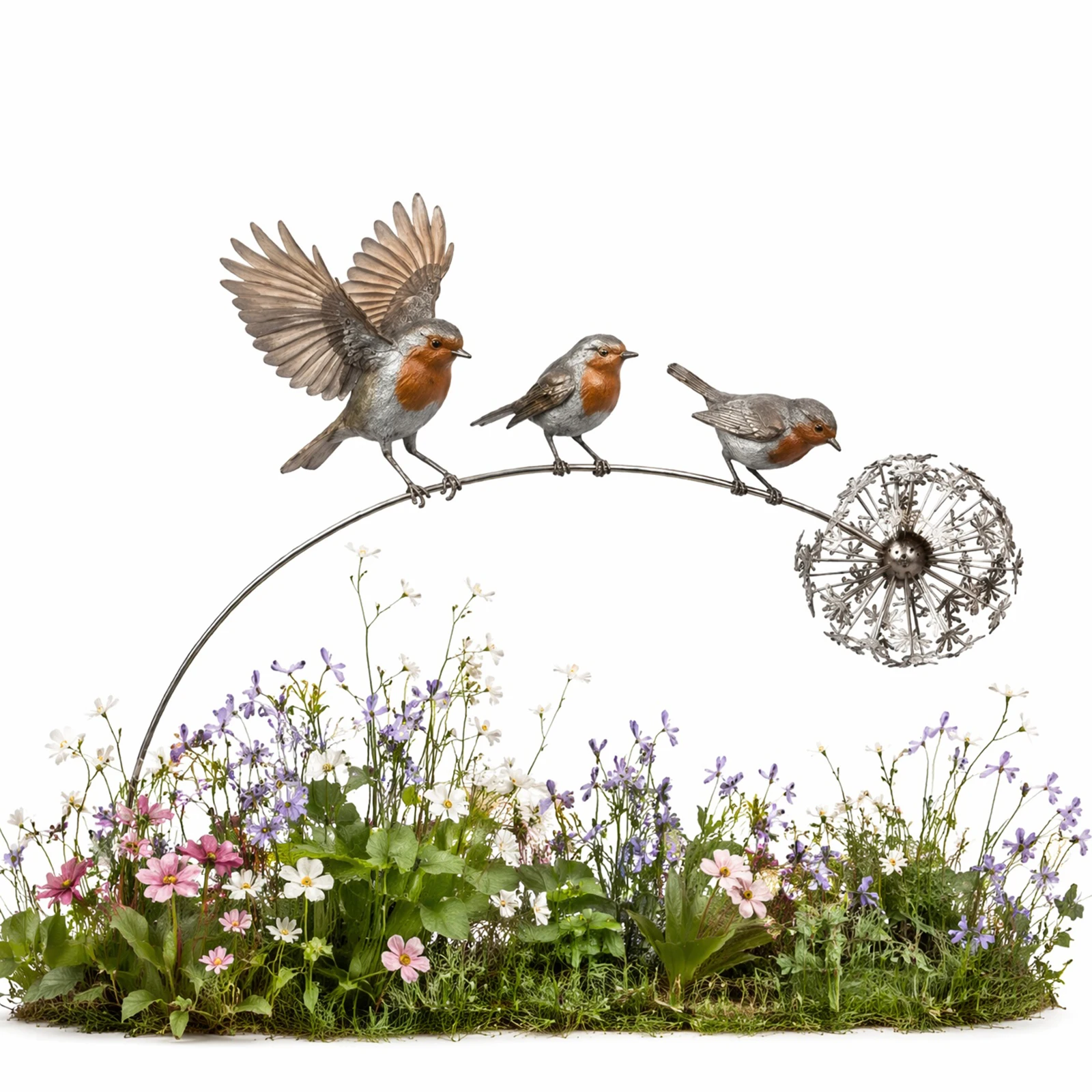 Robin Garden Stake with Dandelion Accent Outdoor Yard Art Stake Rustic Bird Yard Art Garden Ornament for Lawn Patio Flower Bed