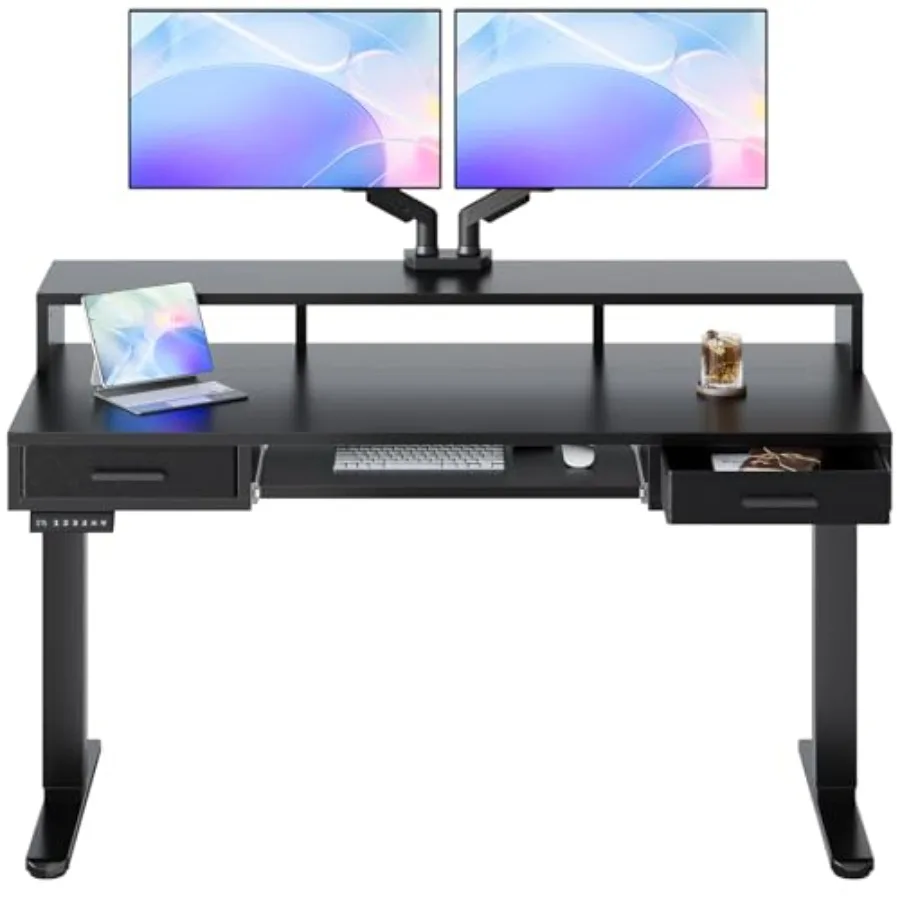 55″ X 26″ Electric Standing Desk with 2 Drawers and24.4″ Large Keyboard Tray, C-Clamp Mount Compatible, Adjustable Computer Des