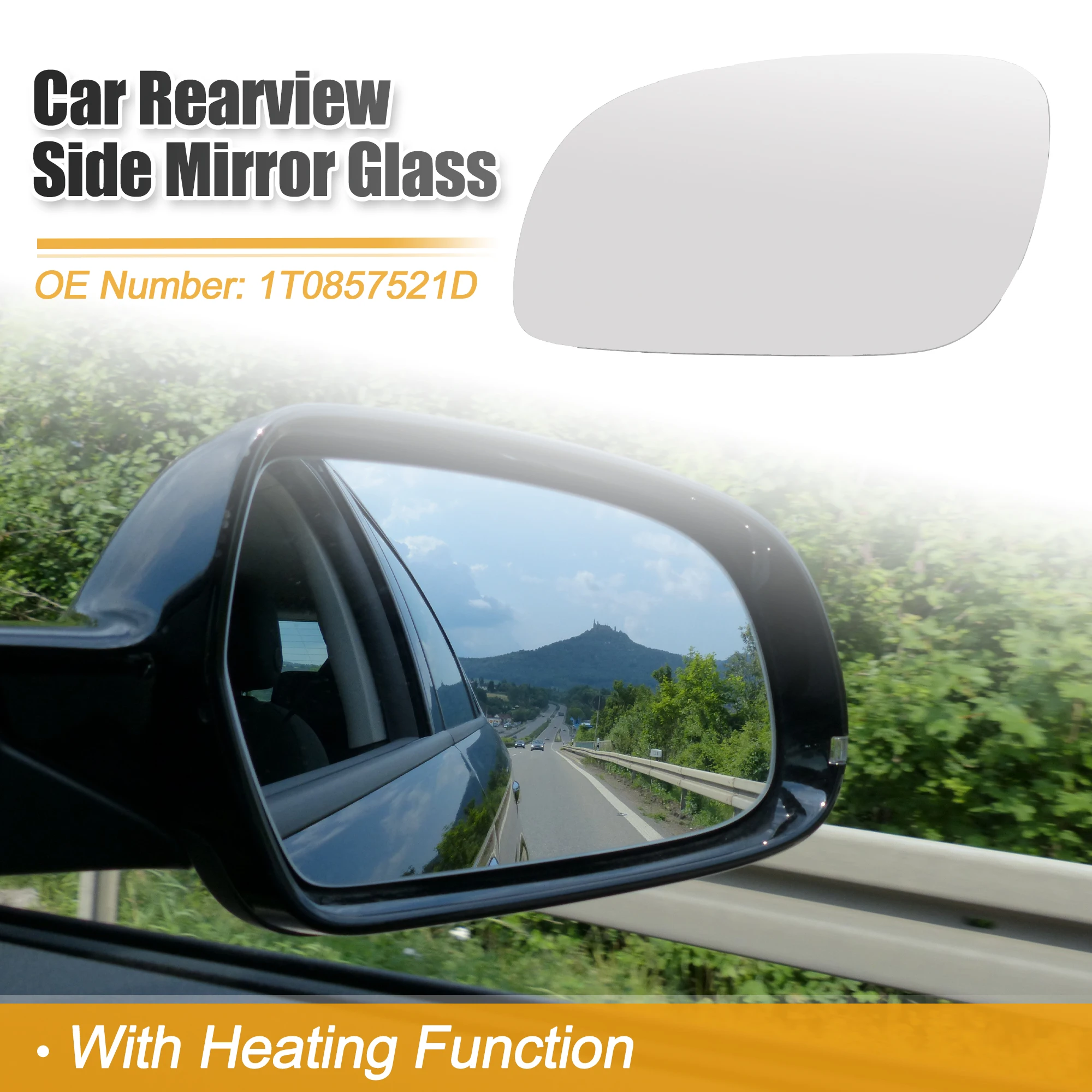 Uxcell Car Left Side Rearview Heated Mirror Glass with Backing Plate for VW Touran 2003-2010 No.1T0857521D