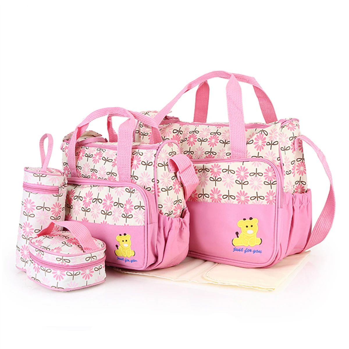 Fashionable Mummy Bag Five Piece Set Multifunctional Large Capacity Diaper Bag Portable One Shoulder Oblique Straddle Mummy Bag