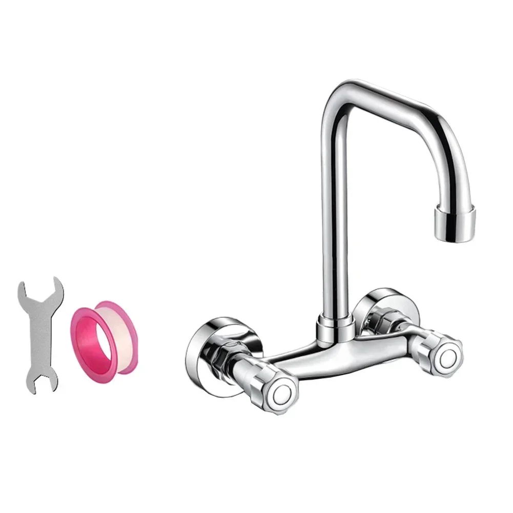 

Wall Mounted Kitchen Mixer Tap Double Handle Kitchen Faucet Cold And Hot Water Taps 360 Rotation Sink Faucet Brass Body