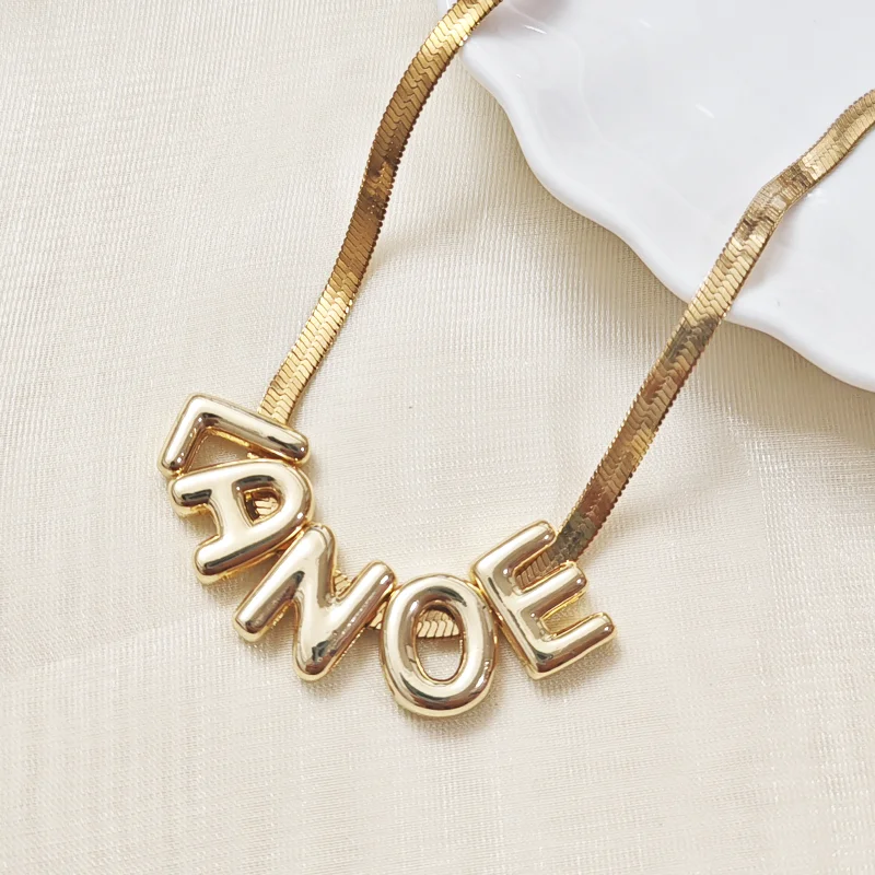 2025 Customized Necklace, Gold Ripple Pendant, Large Bubble Letter Women's Jewelry Gift, Valentine's Day Gift