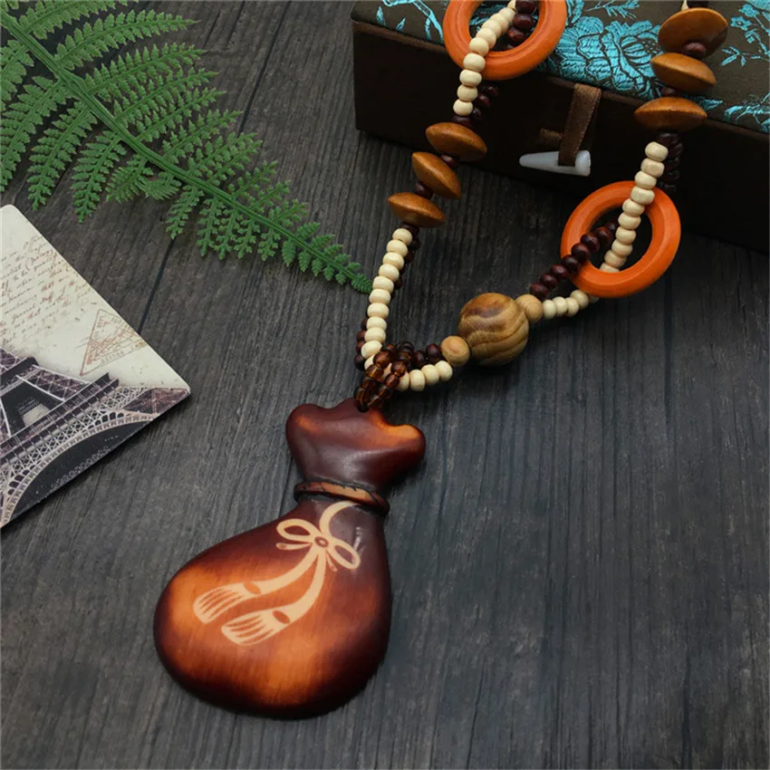 Boho Ethnic Style Long Hand Made Bead Wood Elephant Pendant Necklace Sweater Chain for Women Fashion Neck Jewelry Party Gifts