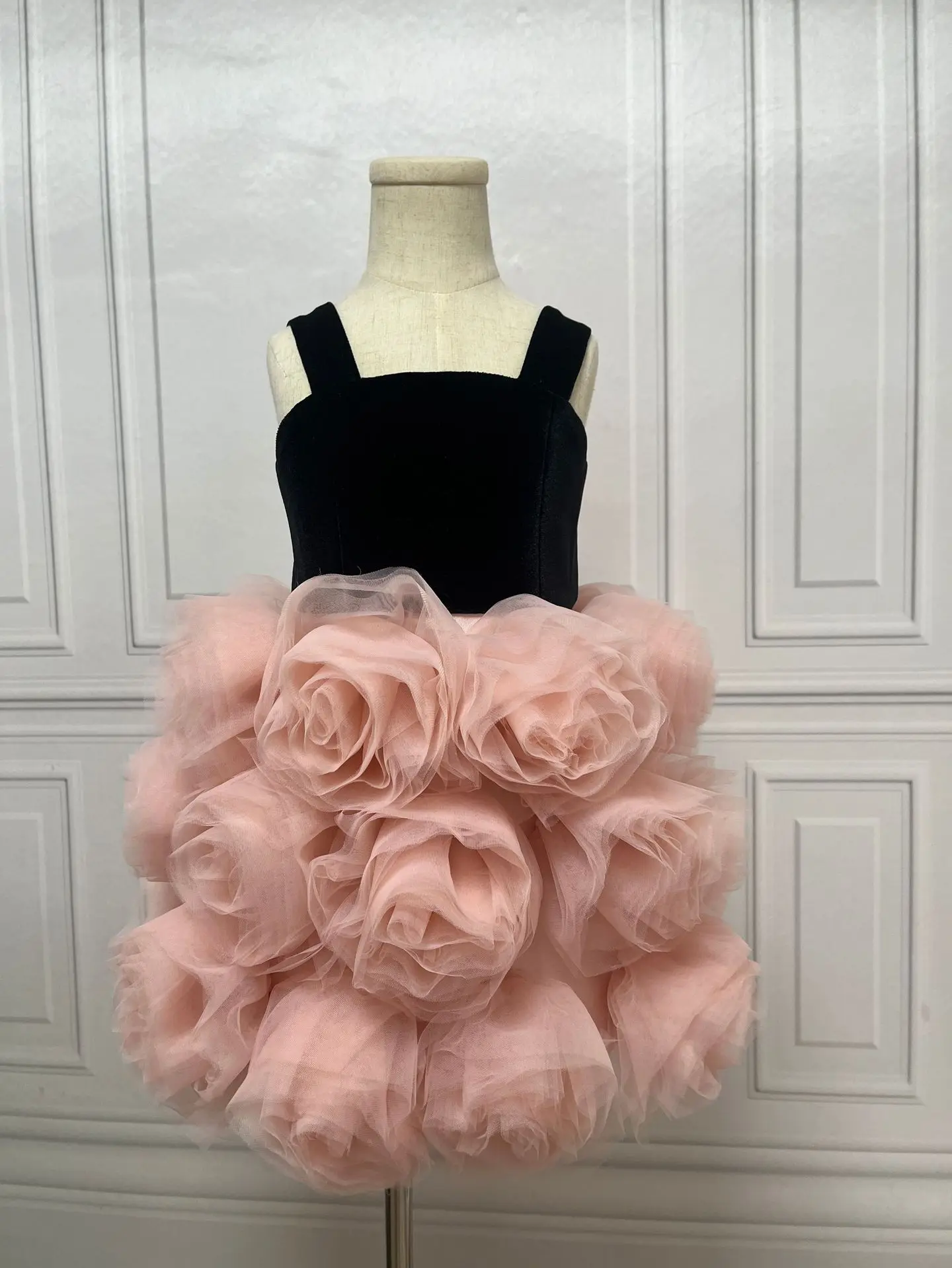 

Elegant 3D Pink Floral Girls Dress Wedding Birthday First Communion Princess Prom Party Costume for Bridesmaids Girls