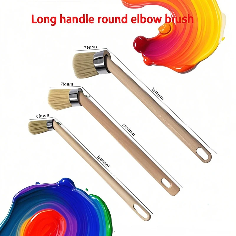 

Long Wooden Handle Round Bend White Bristle Brush Decoration Painting Latex Coating Cleaning Barbecue Baking Painting