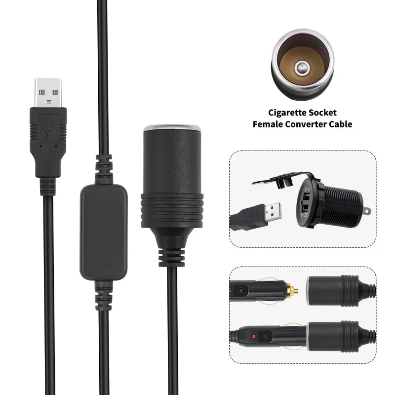 USB 5V to 12V Adapter USB Male to 12V Car Cigarette Lighter Socket Female Power Supply Converter Cable Output 12V 10W