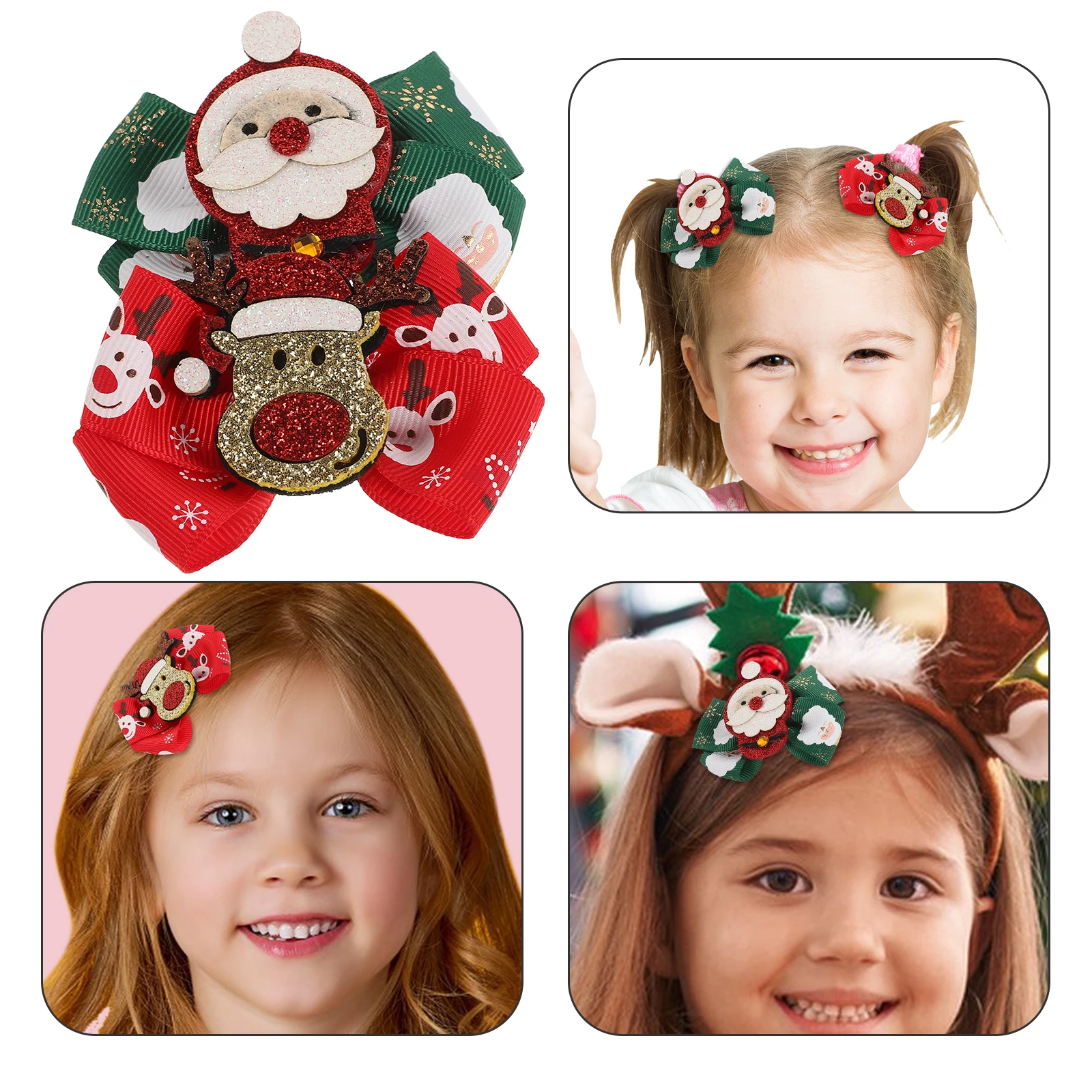 

8pcs Children Hairpin Christmas Accessories Glitter Spiral Bows for Toddlers Baby Girls Xmas Hair Clips hair decoration