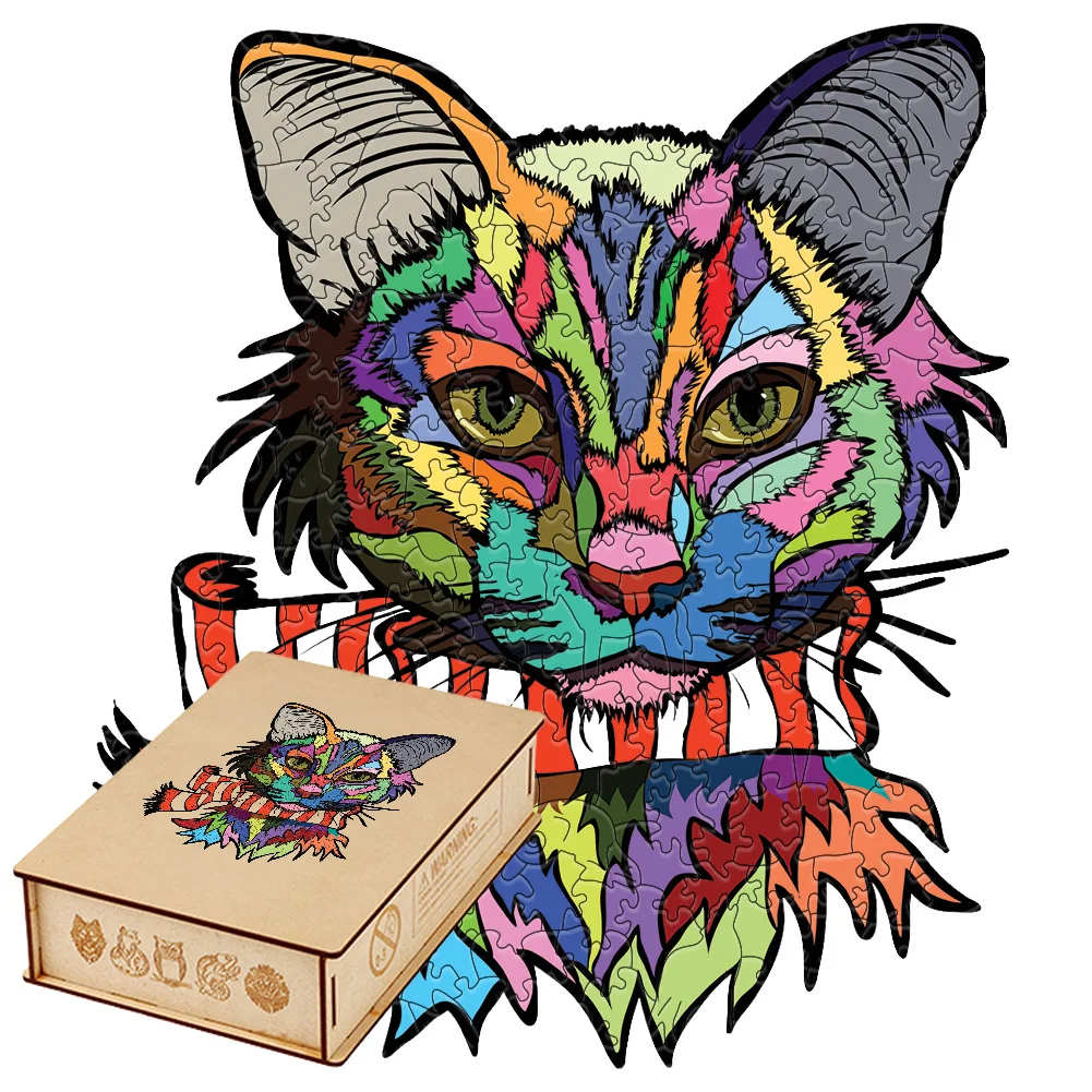 Rompecabezas de Madera con Forma de Gato para Adultos, Rompecabezas Colorido con Forma de Animal, Rompecabezas de Madera Irregular, Juego Familiar, Regalo