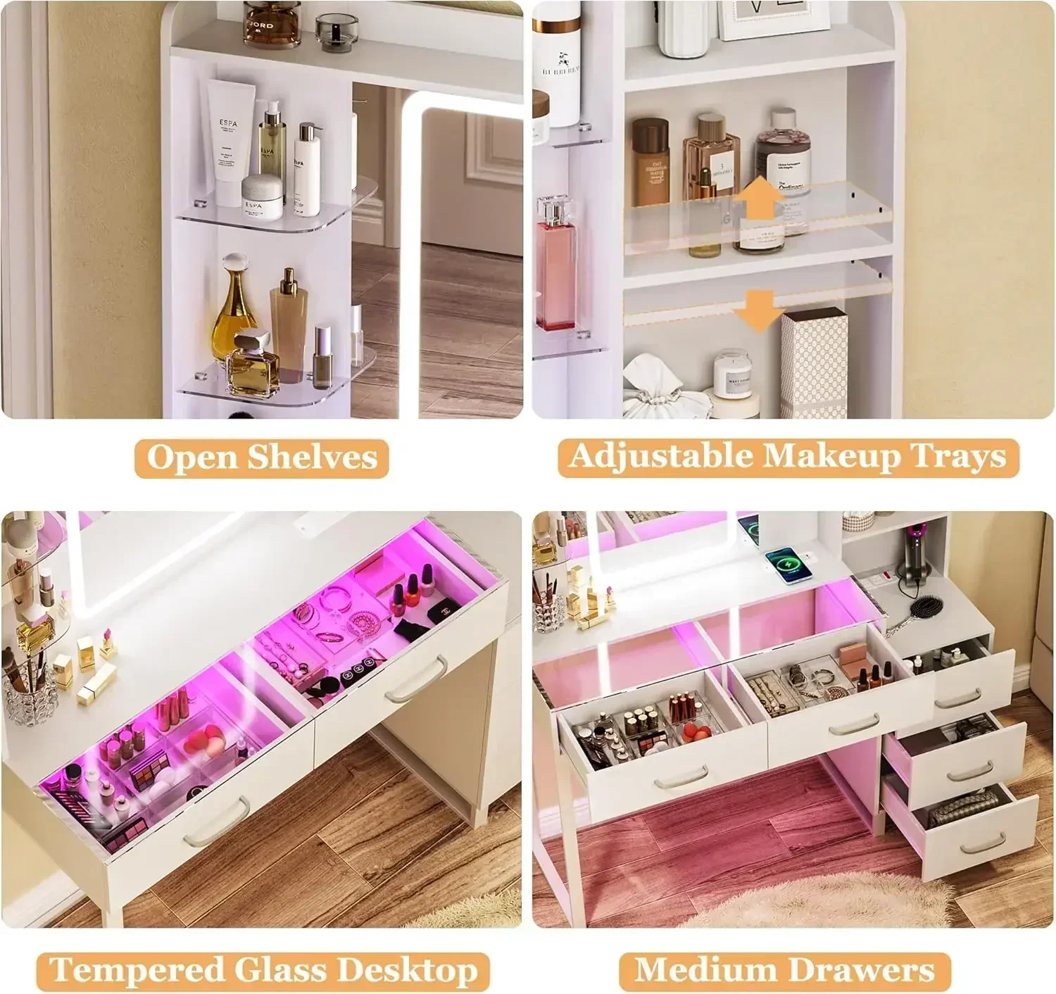 [Discounted Price, Hot Sale!]Vanity Desk with Mirror and LED Lights, 43