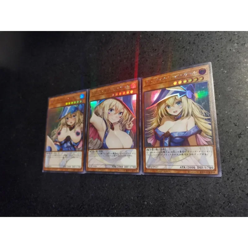 3pcs/set YuGiOh Black Magician Girl Animation Characters Self Made Refraction Flash Card Anime Classics Game Collection Card Toy