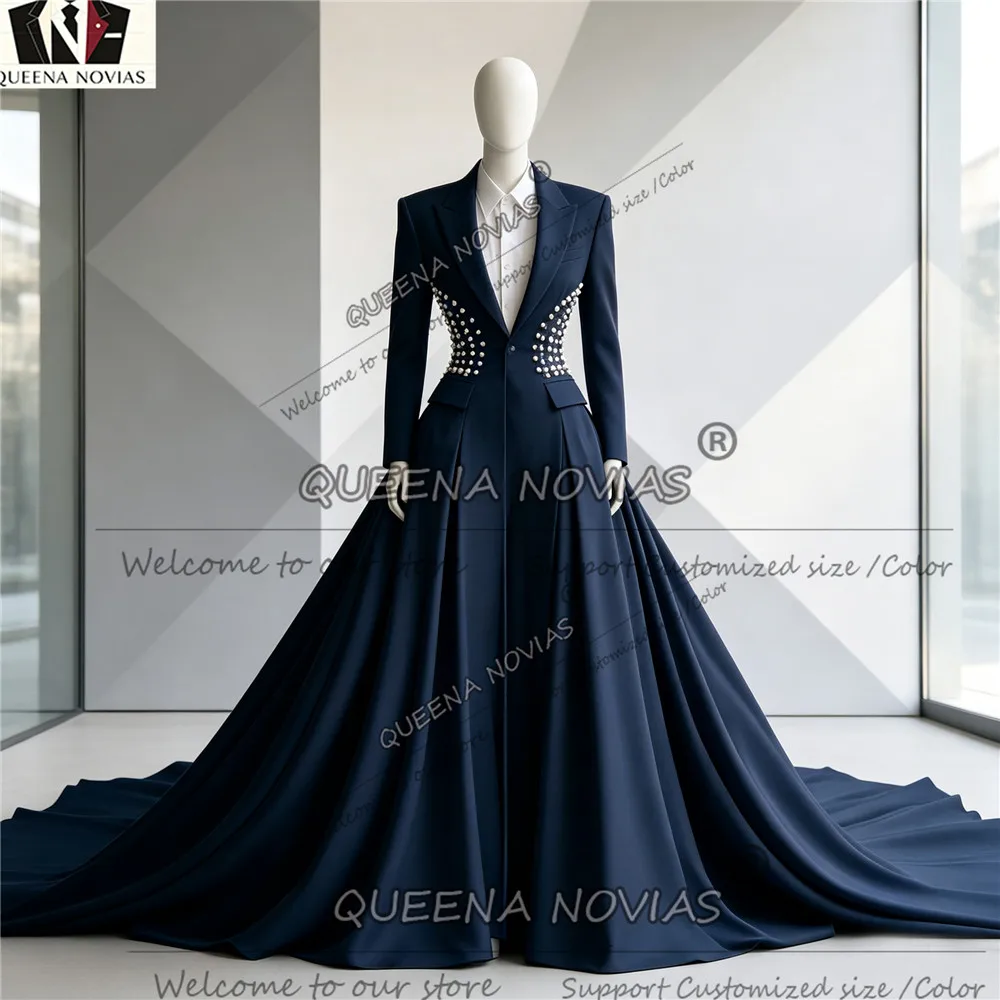 Luxury Pearls Wedding Suits Sets For Men 2 Piece Single Breasted Groom Tuxedo Long Prom Blazers Customized Terno Masculinos