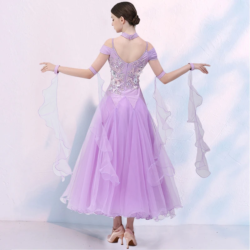 Purple Rhinestones Ballroom Dress Standard Plus Size Ballroom Dance Competition Dress Viennese Waltz Dress Foxtrot Dance Wear