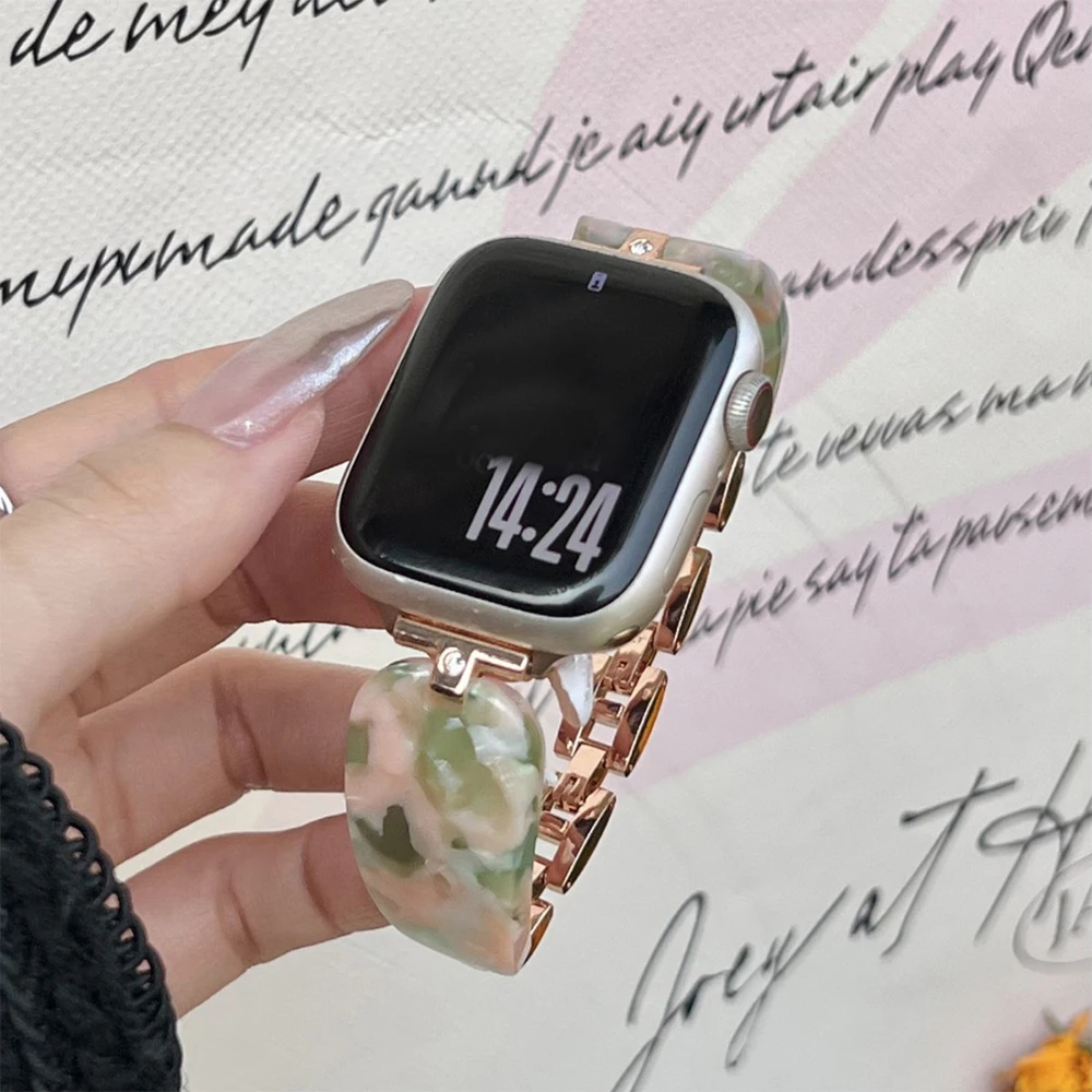 Роскошный металлический ремешок из смолы для Apple Watch 10 Band 46 мм 45 мм 41 мм 40 мм 44 мм 42 мм 49 мм Ultra 2 Женский браслет Iwatch S9 7 8 Se 6 5