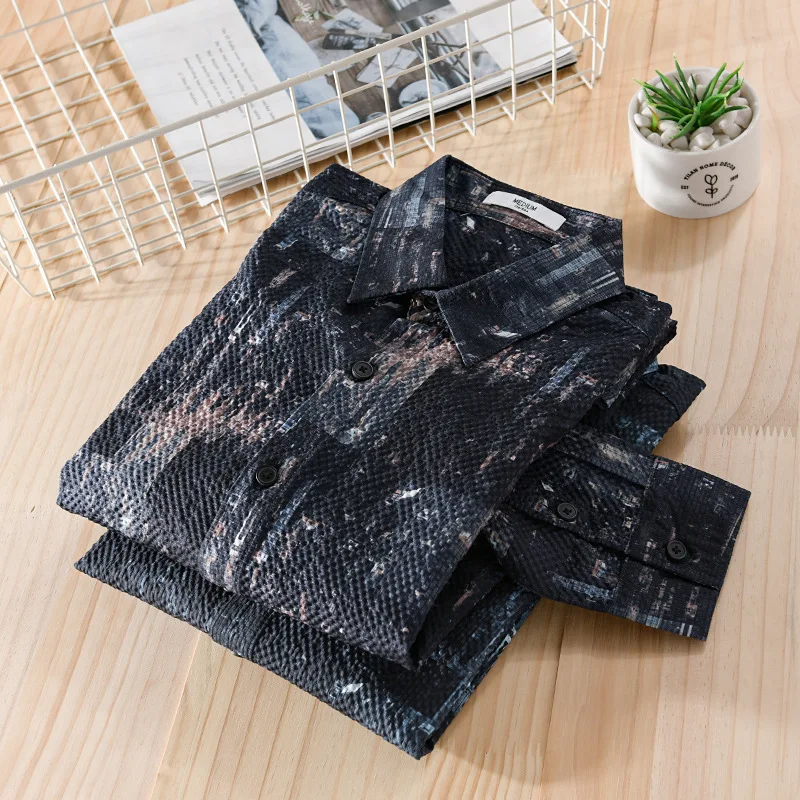 9797 Spring Autumn Thin Long Sleeved Shirts Male Causal Loose Fashion Vintage Lapel Simple High Street Man Daily Jackets Tops