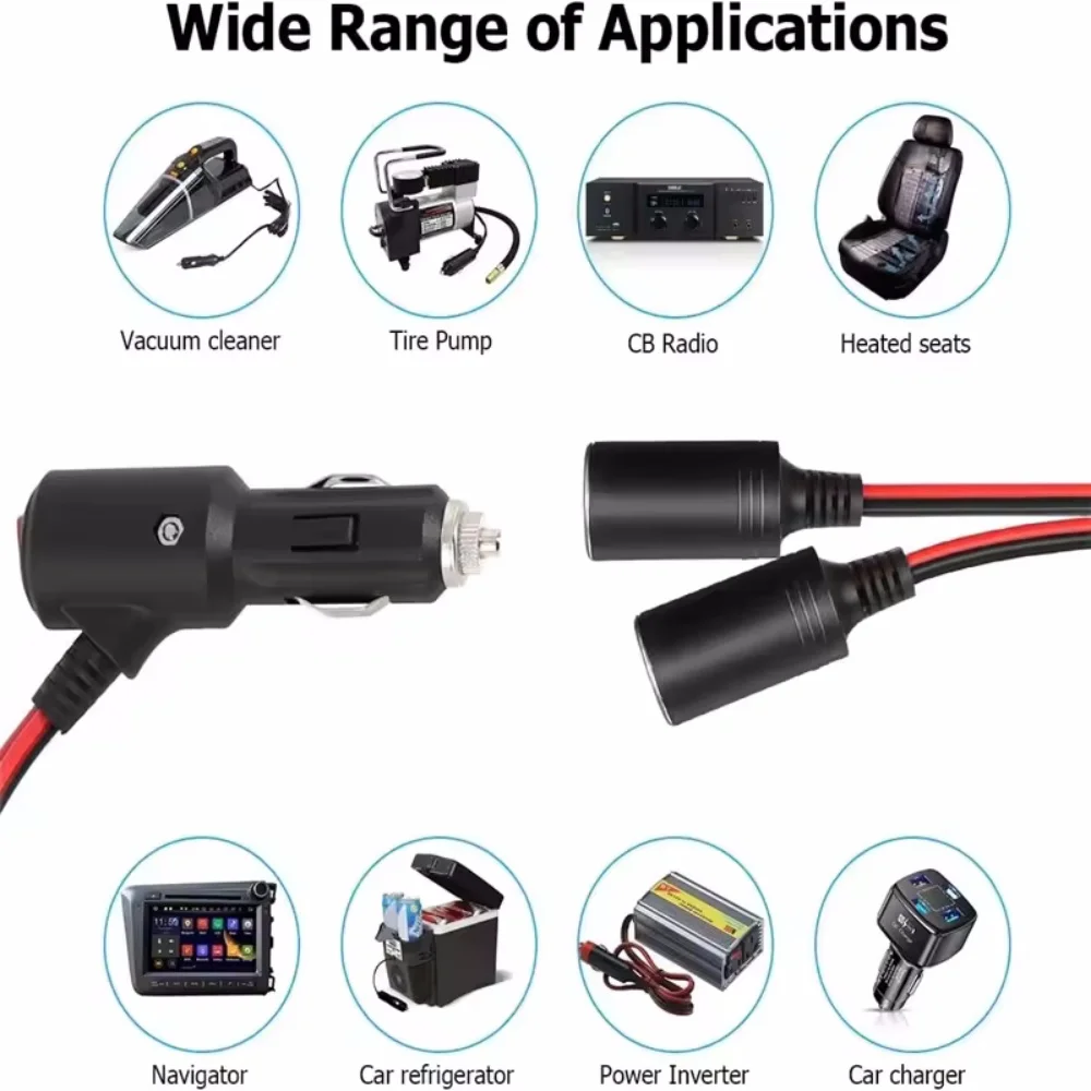 Auto-Zigarettenanzünder-Adapter 12V 24V mit Ein/Aus-Schalter, 1 Stecker auf 2/3 Buchsen, Y-Splitter, Autozubehör – Detail 4