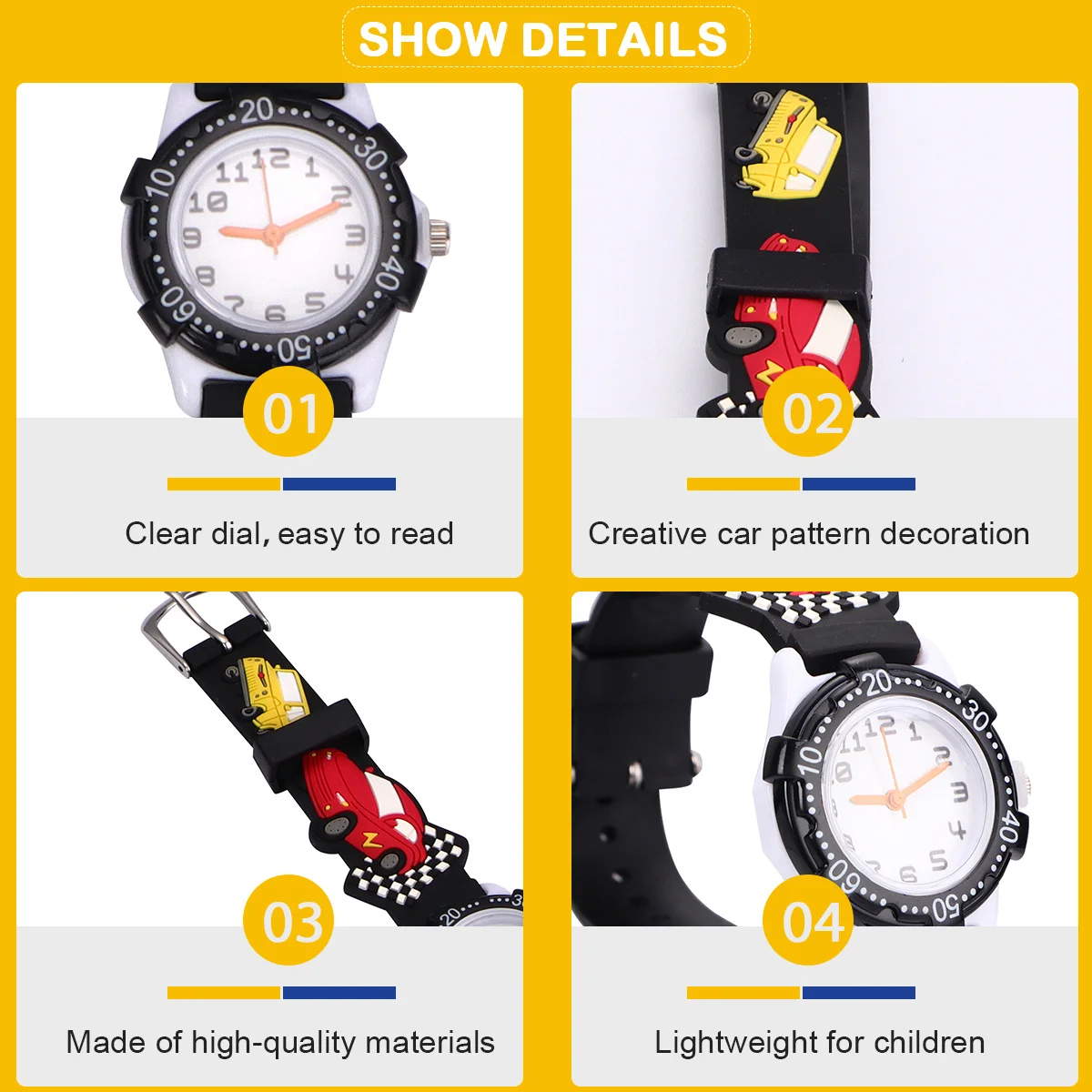 

Мультяшные 3D часы с черным автомобильным узором, водонепроницаемый световой дизайн для креативных наручных часов в подарок