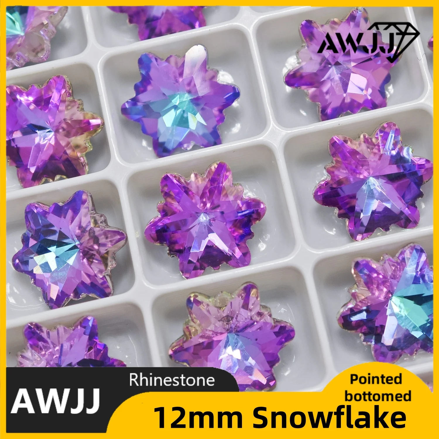 12 มม.เกล็ดหิมะขนาดใหญ่รูปคริสตัลสีทั้งหมดชี้ Bottomed ตกแต่งอัญมณีใช้สําหรับต่างหูสร้อยคอเครื่องประดับเล็บอุปกรณ์เสริม