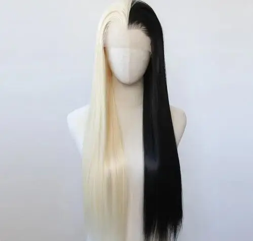 Half Black and Half Blonde #613 Synthetic Lace Front Wig Long Straight Synthetic Wig Pre Plucked Heat Resistant Hair Wig