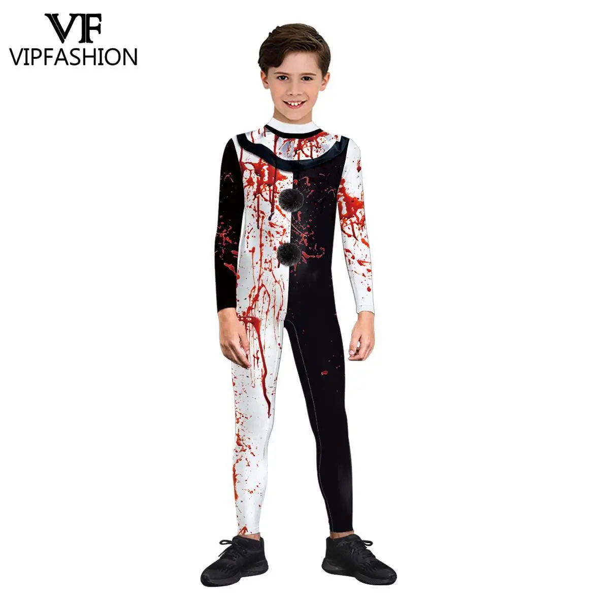 VIP FASHION Costume da clown spaventoso per ragazzi e ragazze Tute cosplay di Halloween insanguinate Fantasia Carnevale Catsuit Festival Abiti da