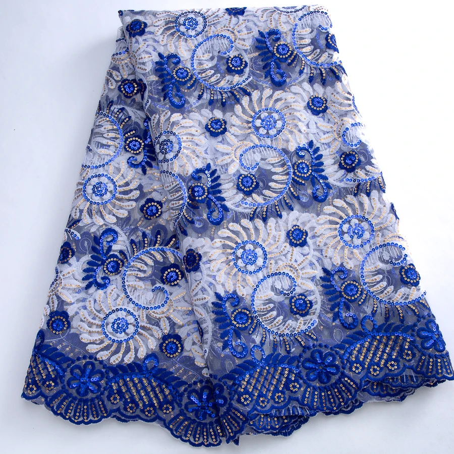 2025 Luxuriöser afrikanischer Milchseiden-Spitzenstoff, 5 Yards – floral bestickter Tüll mit Pailletten für Couture-Brautkleider und Abendkleider