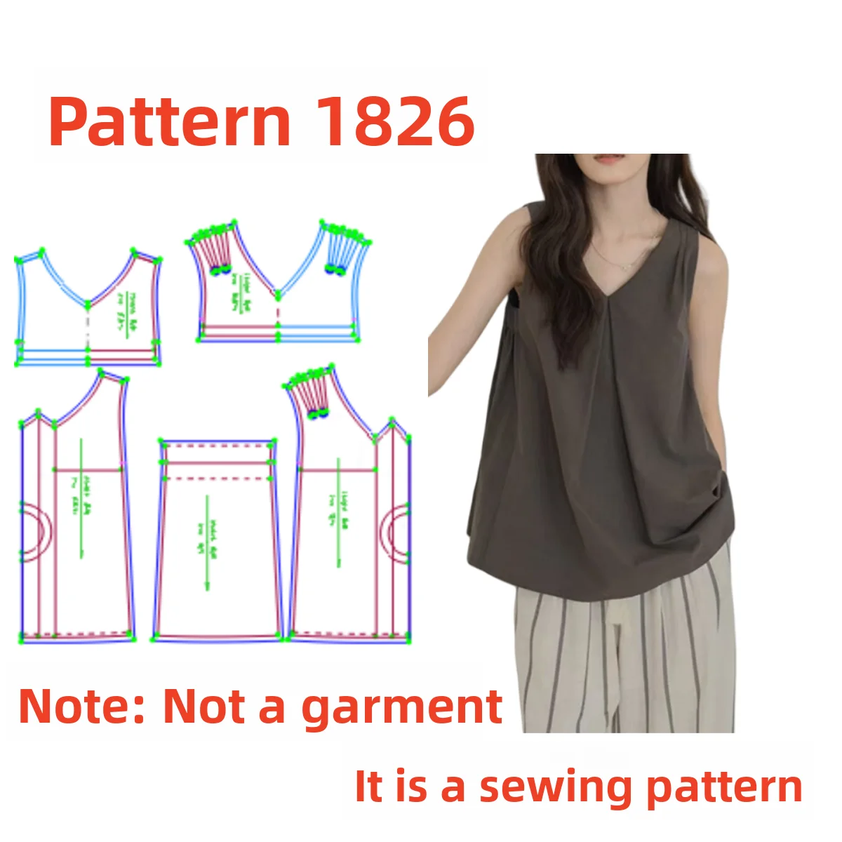 

Женская простая майка с V-образным вырезом, выкройка для самостоятельного пошива, дизайн 826, ткань для домашнего шитья, аксессуары, выкройка для раскроя, шаблон для вырезания.