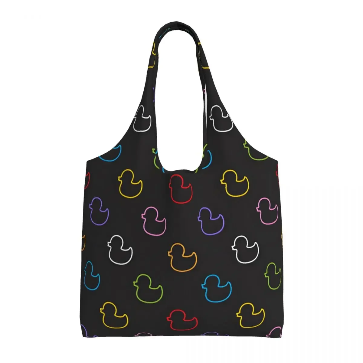 Custom Cartoon Duck Heads Pattern Canvas Shopping Bags Women Reusable Big Capacity Groceries Tote Shopper Bags