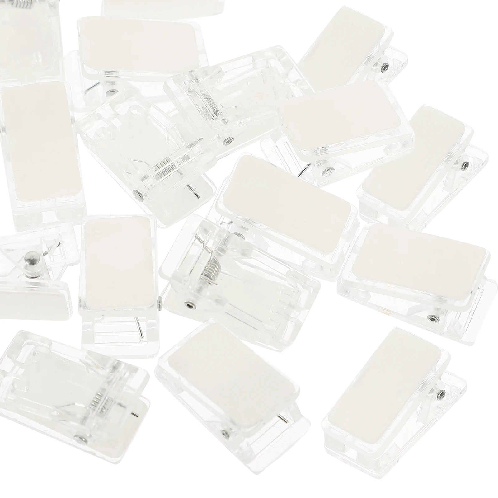 

30pcs Badge Clip Plastic Iron Transparent Holders Small Spring Clips Self Adhesive Wall Photo Paper Without